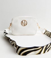 New Look White Leather-Look NL Logo Webbed Shoulder Strap Cross Body Bag